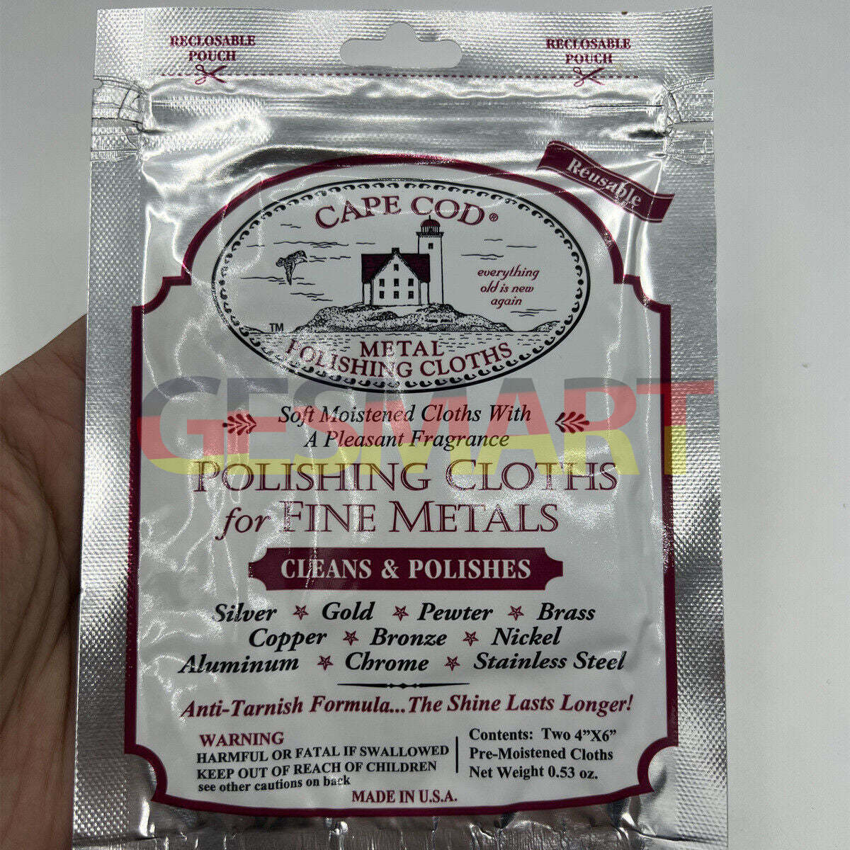 Cape Cod polishing cloths for watches and jewelry, pack of 2, removes tarnish and restores shine.