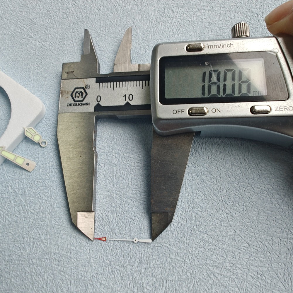 18mm C3 green lume silver-trim watch hands for NH34-72, boosting visibility and style by BrandName.