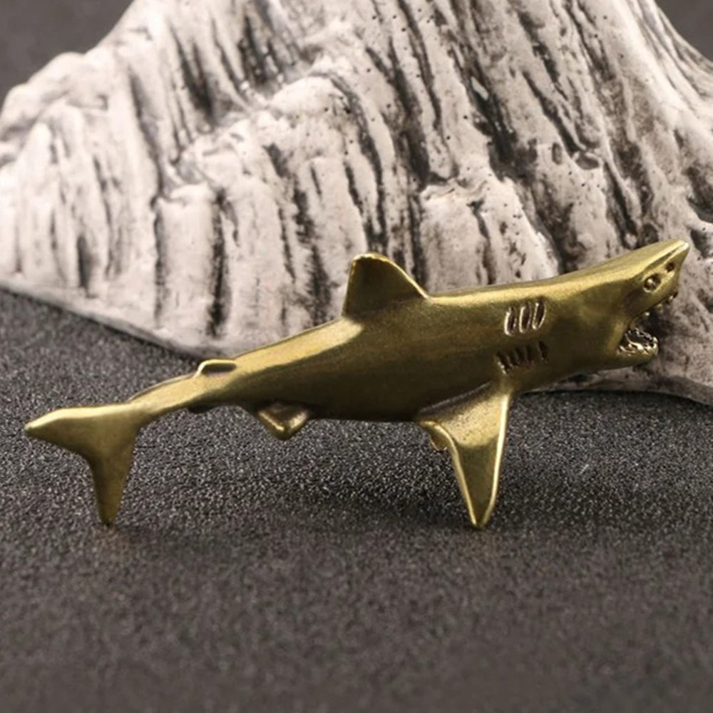 Hand carved vintage solid copper shark figurine, collectible decor for watch accessory lovers.
