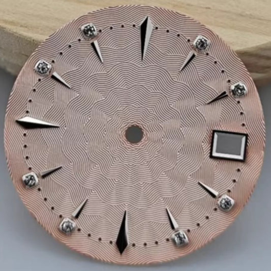 29mm pink radial vein watch dial, designed for NH35 movement, single calendar, elegant lady style.