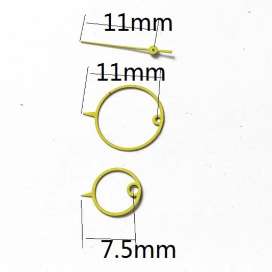 Aiguilles de montre creuses jaunes 11 x 11 x 7,5 mm pour mouvement à quartz Miyota 2035