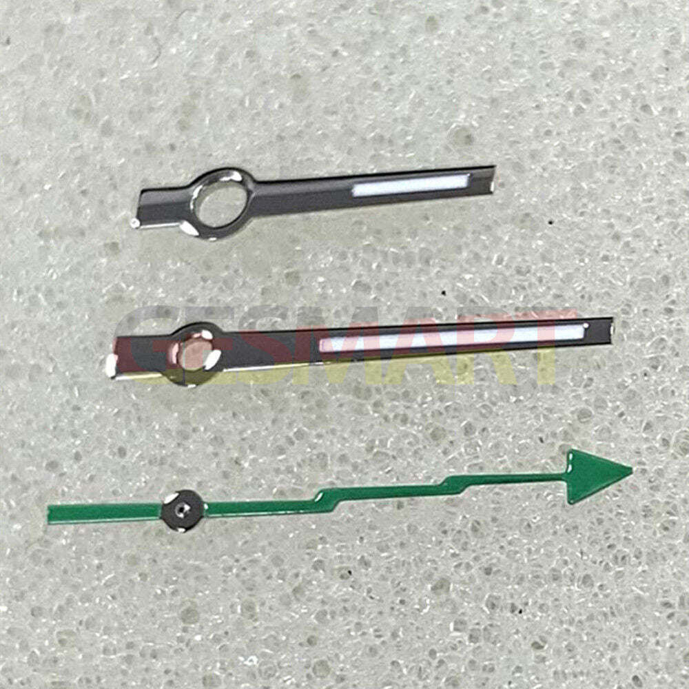 Green luminous watch hands with silver trim, precision fit for Miyota 8215/821A and Mingzhu 2813/3804 movements by.