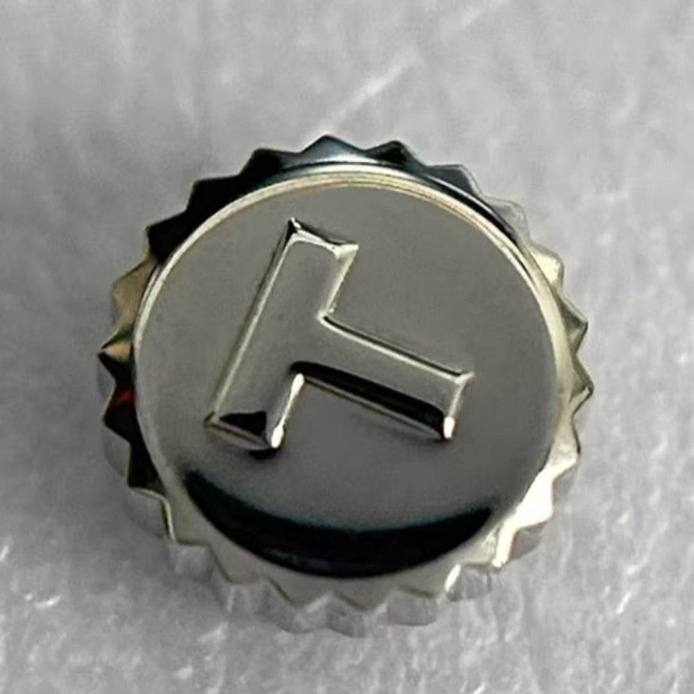 Steel silver watch crown for Tissot T059507, durable replacement part for watch repair.