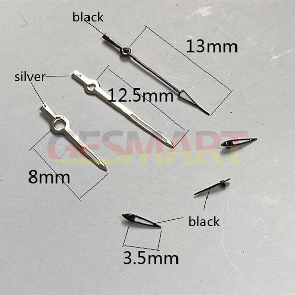 13mm Silver+Black Trim Lume Watch Hands for Miyota OS10 OS20 OS22 OS60 OS80 OS11