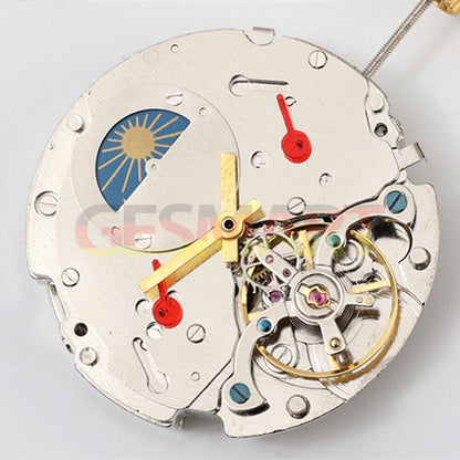 Dandong Silver watch with automatic mechanical movement, moon phase, and date display at 3 o'clock - elegant Asian design.