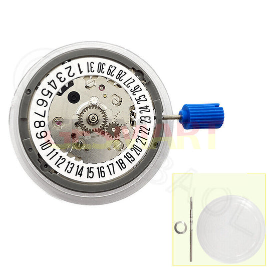 NH34 Automatisches mechanisches GMT-Uhrwerk mit Sekundenstopp, weißes Scheibenrad, Datumsanzeige bei 6