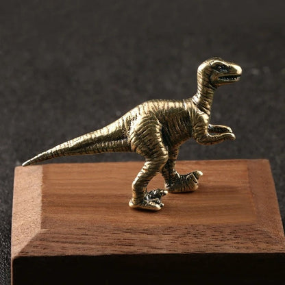 Hand-carved solid copper Tyrannosaurus Rex figurine, vintage bronze finish, detailed collectible accessory.