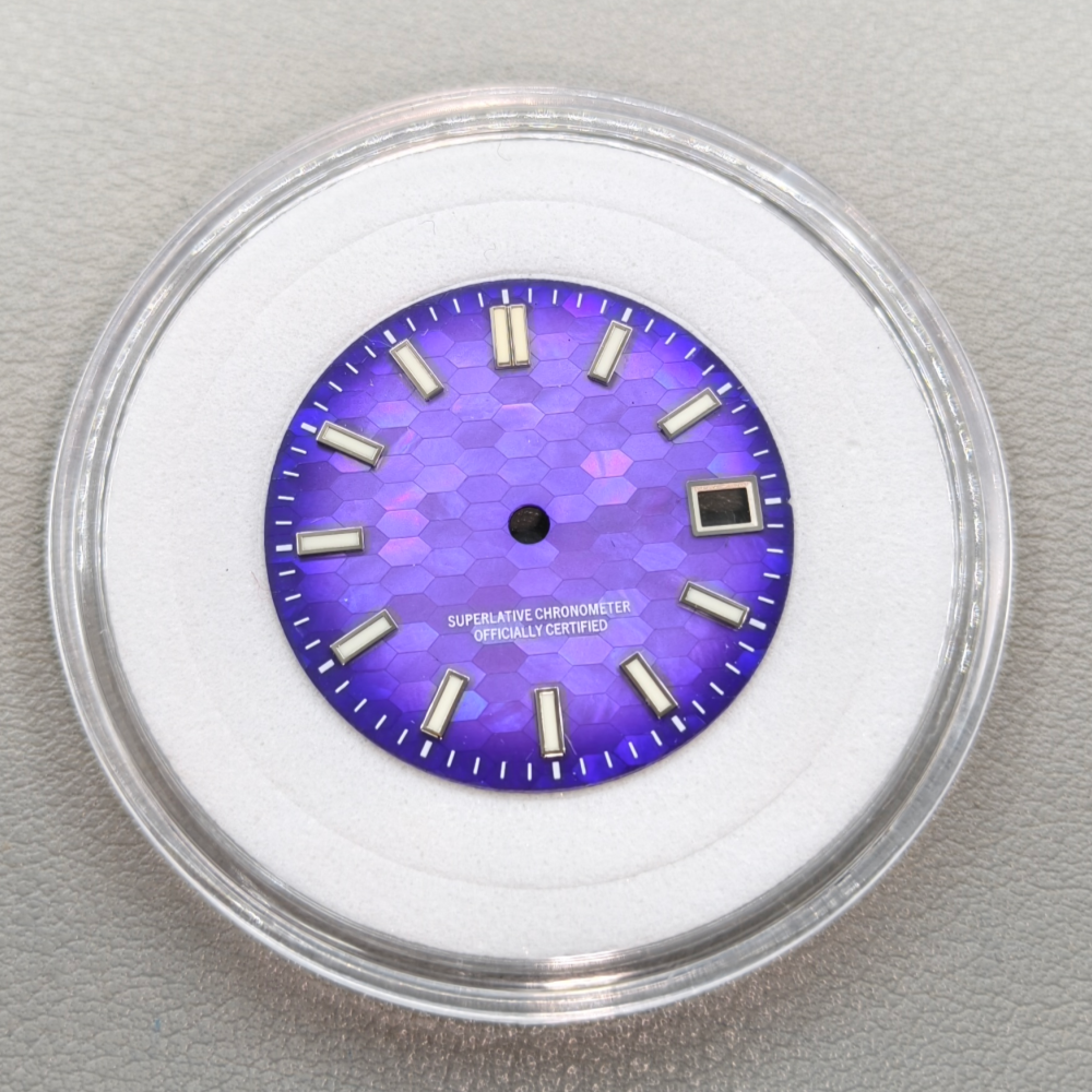 28.5mm Purple No Logo Natural Seashell Blue Luminous Watch Dial for NH35