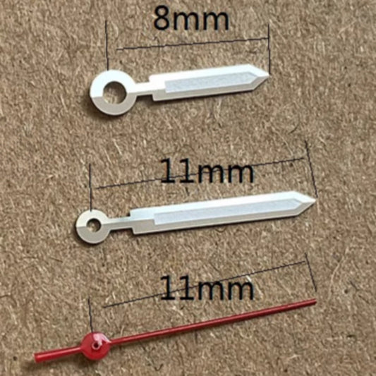 Aiguilles de seconde montre rouges 11 x 11 x 8 mm, vert luminescent, garniture argentée, pour mouvement à quartz Miyota 2035