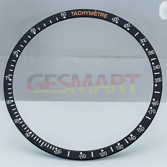 38,5 mm Aluminiumlegierung, schwarzer Ring + weiße Schrift, Uhrenlünette für Omega Speedmaster