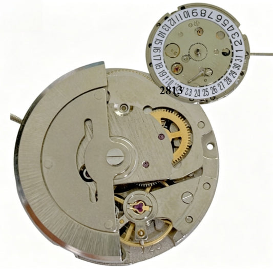 Silver China Made 2813 8205 Automatic Mechanical Movement Date At 6 Golden Wheel