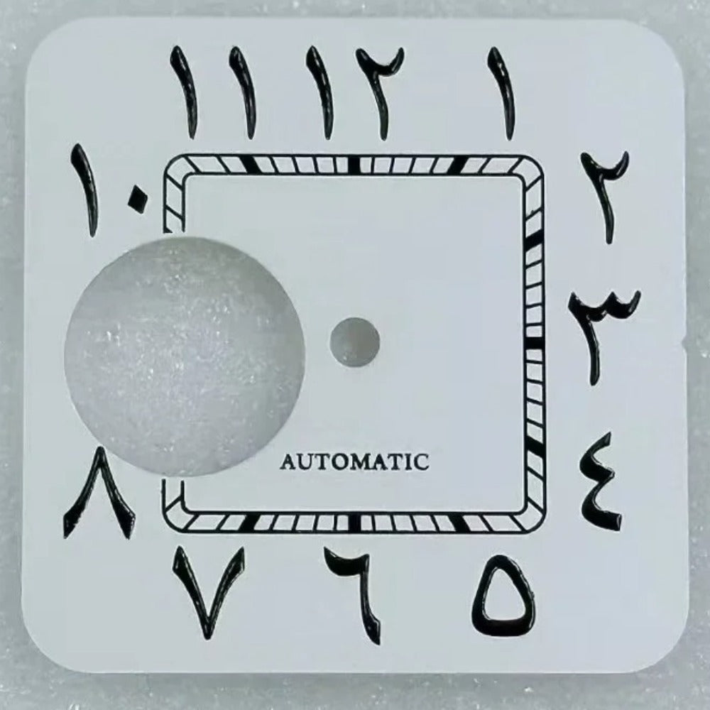 27mm White Sunburst Hollow Arabic Green Lume Square Dial for NH70/NH38 Movement