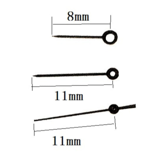 Aiguilles de montre peintes en noir 11 x 11 x 8 mm pour mouvement à quartz Miyota 2035