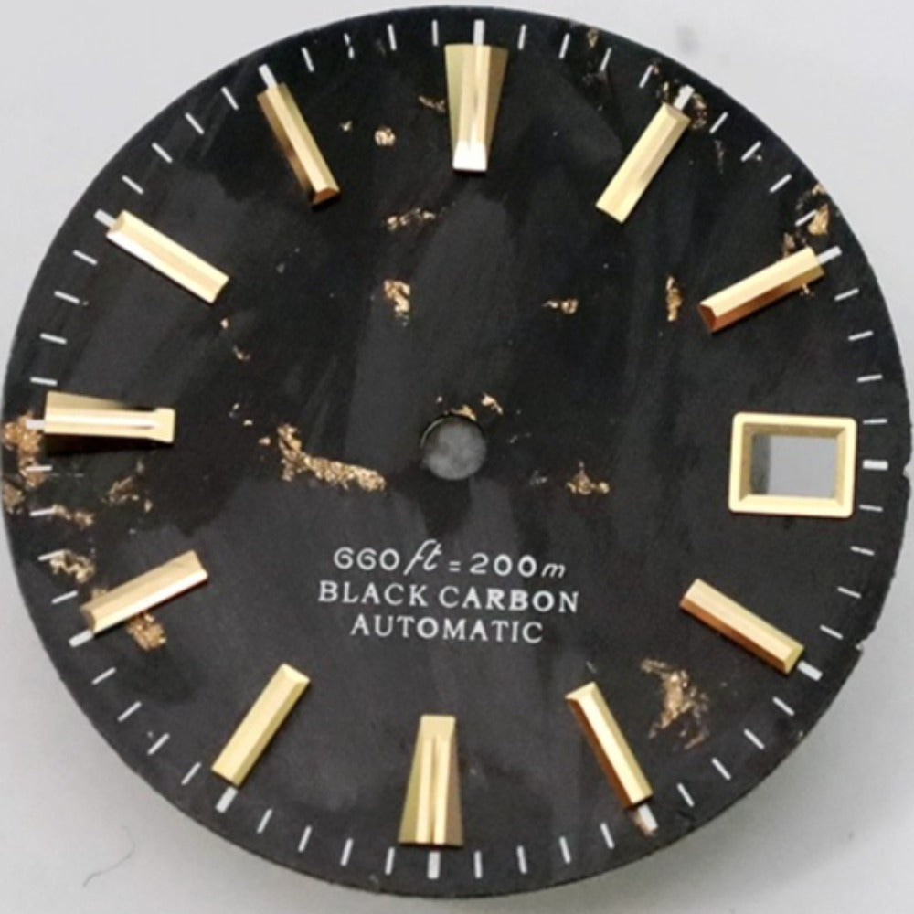 Black and gold 28.5mm modified carbon fiber watch dial for NH34 NH35 by Black+golden