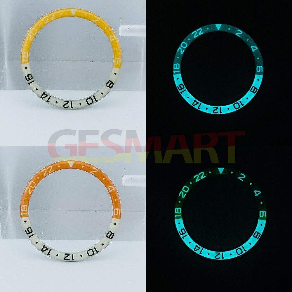 38mm light orange/yellow resin and alloy bezel with blue lume for SKX007 SKX011 watches