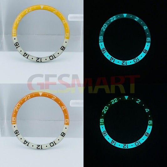 38mm light orange/yellow resin and alloy bezel with blue lume for SKX007 SKX011 watches