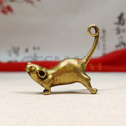 Hand-carved solid copper mouse figurine with long tail by BronzeCraft, perfect for collectors and decor.