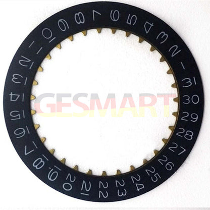 Black and grey font date disk wheel for Dandong 7770 watch with date display at 3 o'clock.