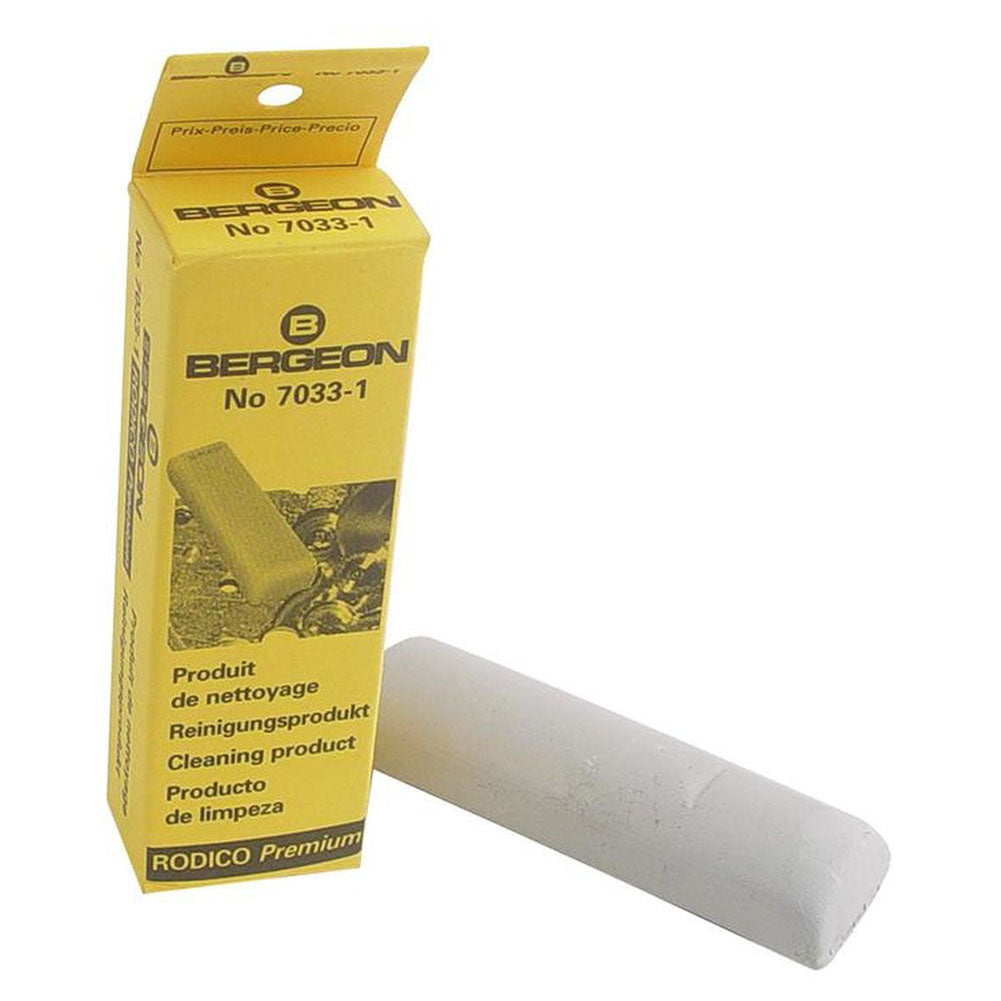 Bergeon 7033 Rodico cleaner removing dust from watch parts, ideal for precise watch maintenance.