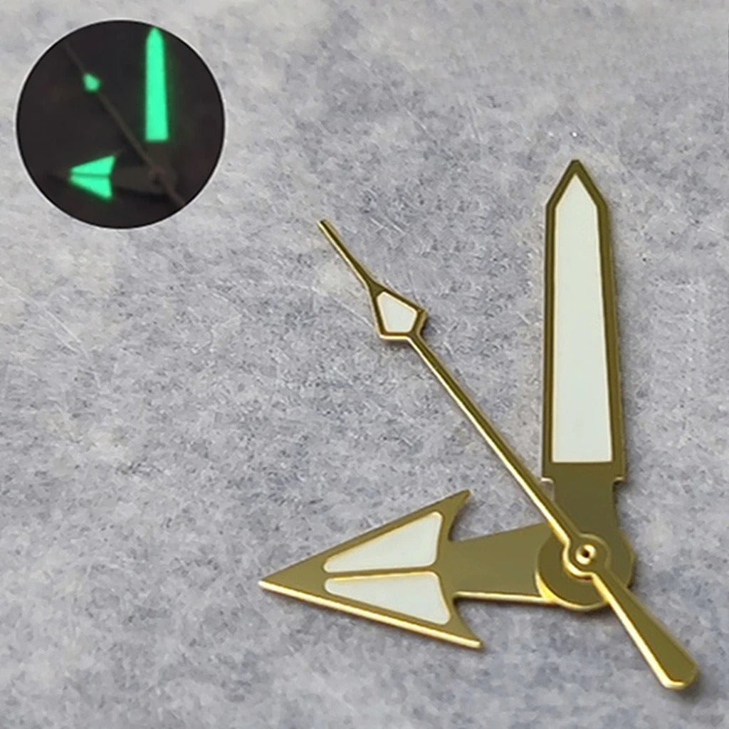 Golden trim arrow-shaped C3 green lume watch hands set for NH35 NH36 4R36/35