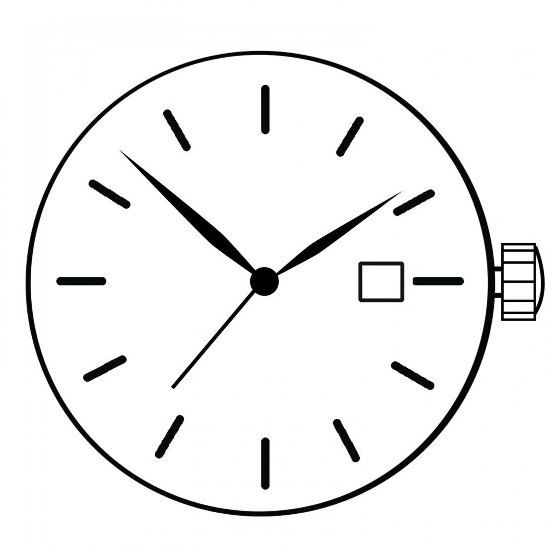 Ronda 705 HCP2 quartz watch movement showing date display at 3 and 6, precision timing by Ronda.
