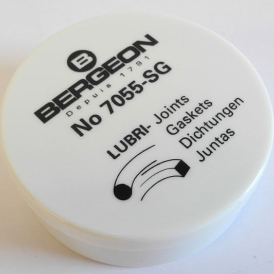 Bergeon 7055-SG Lubri-Gaskets box featuring two foam silicon greaser cushions for watch maintenance