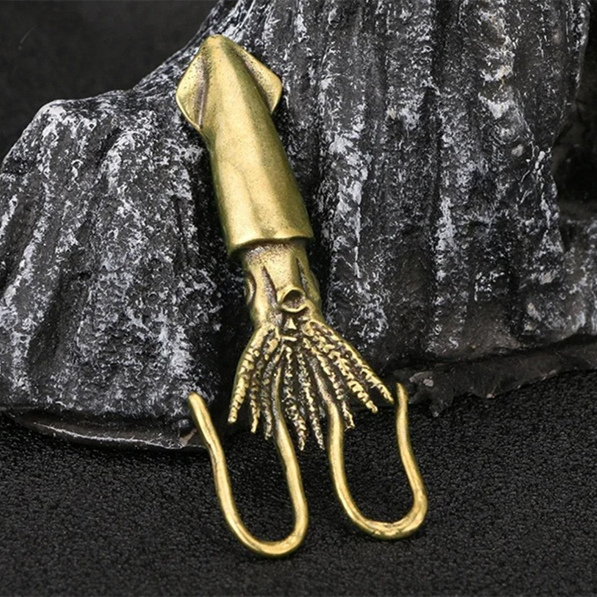 Solid copper vintage bronze squid figurine, hand-carved trinket for watch accessories.