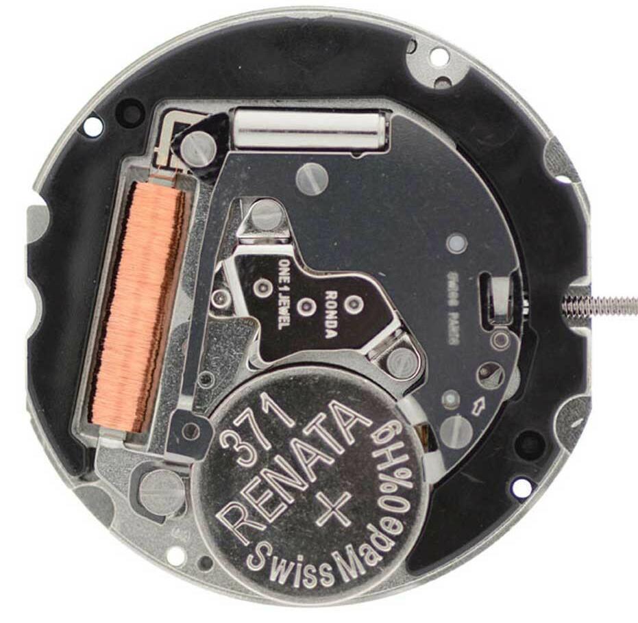 Ronda 708 quartz watch movement with date display at 3 o'clock, precise timekeeping accessory.