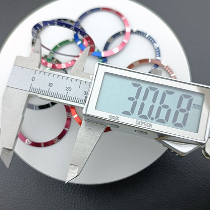 Green lume aluminum watch bezel with white font for 36.5/30.7mm watches.