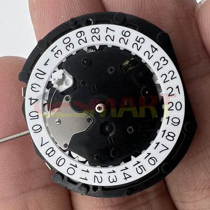 Sunon PE90 quartz watch movement with 3 hands, date at 3, small seconds at 3, 6, and 9 o'clock positions.