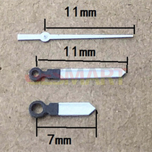 Aiguilles de montre lumineuses noires et blanches vertes de 11 mm pour mouvement à quartz Epson TMI VJ12