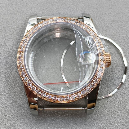 39MM Gold Watch Case Transparent Caseback Sapphire Crystal for NH35/NH36/4R/7S
