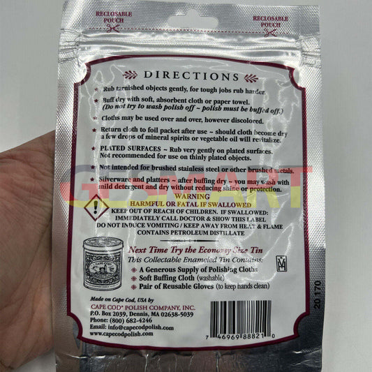 Cape Cod polishing cloths for watches and jewelry, pack of 2, removes tarnish and restores shine.