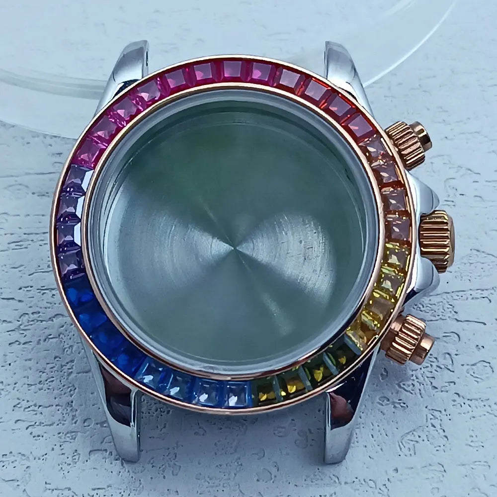 39.3mm Stainless Steel Watch Case Dtn Color Diamond Bezel 20mm Strap for VK63
