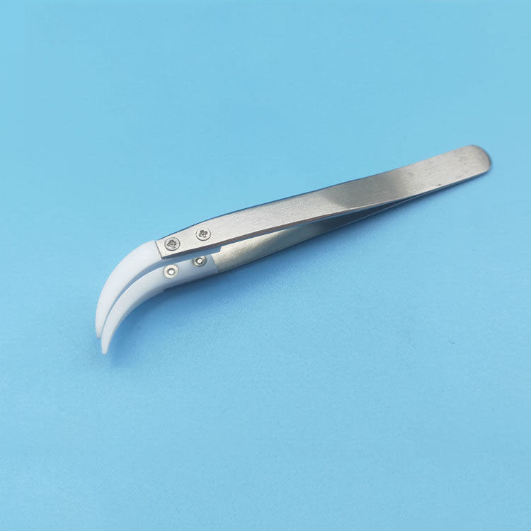 Curved Beak PTFE Tweezer, anti-static, acid-resistant for precise, high-temp lab use