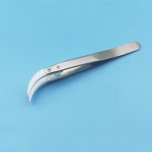 Curved Beak PTFE Tweezer, anti-static, acid-resistant for precise, high-temp lab use