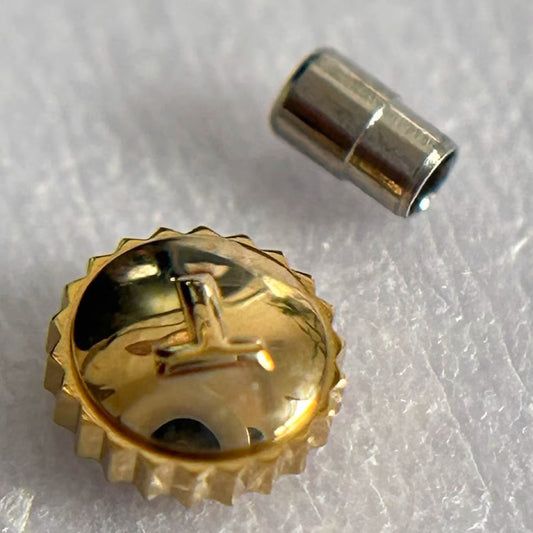Steel golden watch crown for Tissot T41, durable replacement part for precise watch repair.