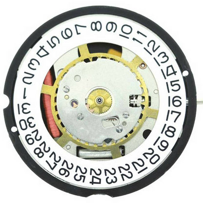 Ronda 715 quartz watch movement with date window at 3 and 6 o'clock positions for precise timekeeping.