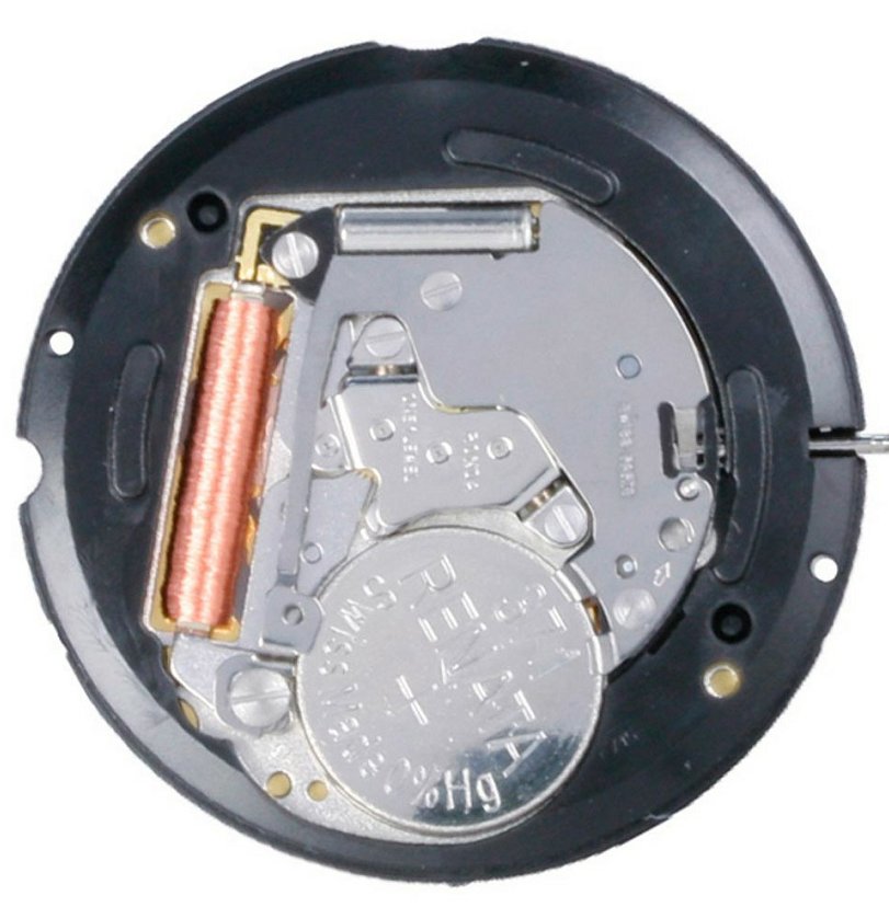 Ronda 715 quartz watch movement with date window at 3 and 6 o'clock positions for precise timekeeping.