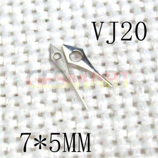 Silver 7x5mm watch hands without lume, compatible with Hattori Epson TMI VJ20 movement for precise timekeeping.