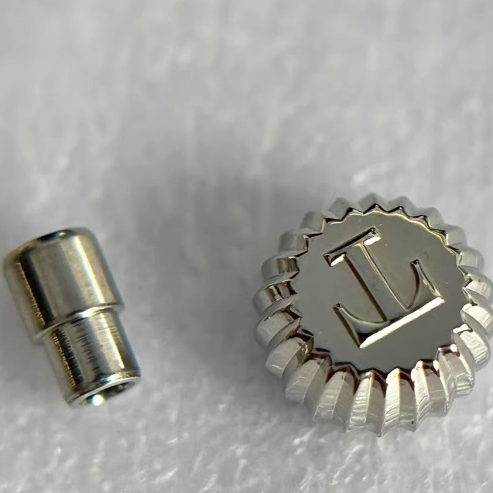 Steel silver watch crown for Tissot T117509, durable replacement part for precise repair.