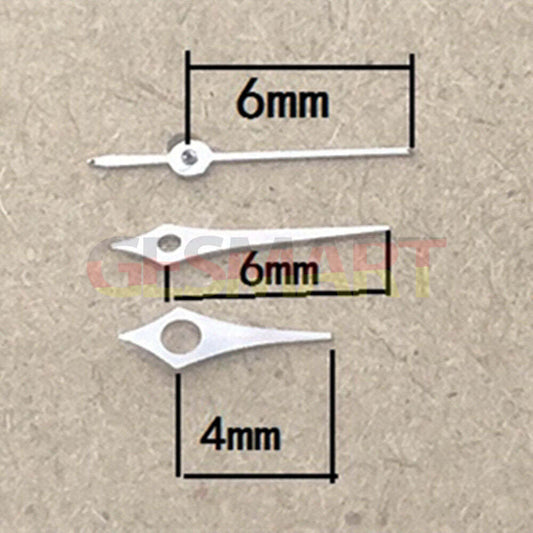 Silver polished watch hands 4-6mm for Hattori Epson VX12 quartz movement, precise timekeeping accessory.