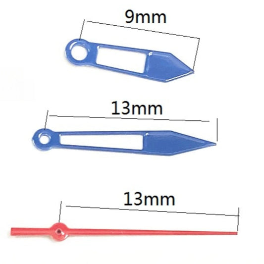 13 mm blau + roter Rand, hohle Pfeilform, Uhrzeiger für Ronda 515 Quarzwerk