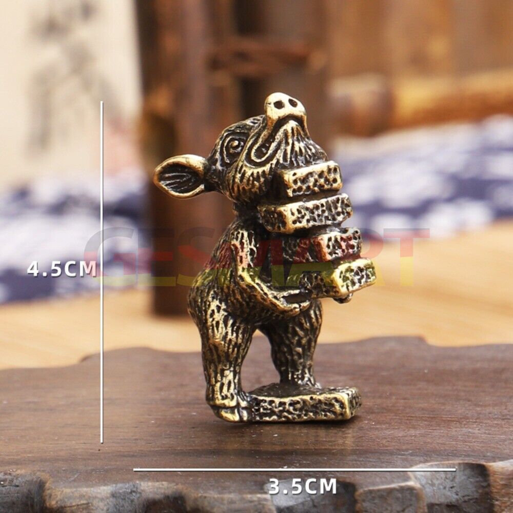 Hand-carved solid copper pig figurine, perfect as a unique desk trinket or collectible.