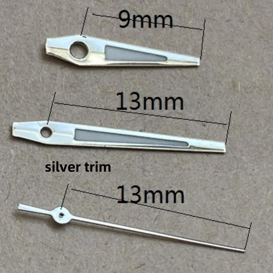 Silver trim green lume arrow watch hands for Ronda 515 quartz movement, precise and luminous accessory.