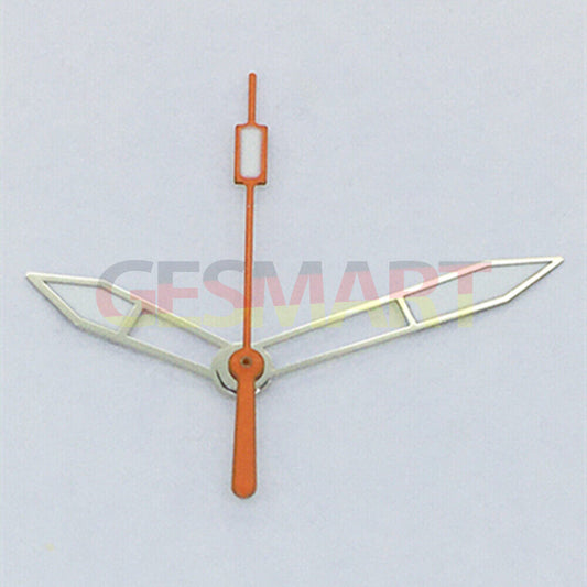 Green luminous watch hands with silver trim and orange second hand, designed for Asian 8215/2813 movements.