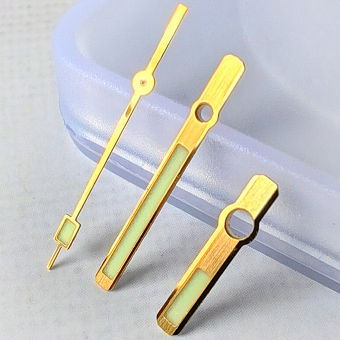 17mm golden trim watch hands with C3 green lume for SKX007, SPR777 NH35 NH36.