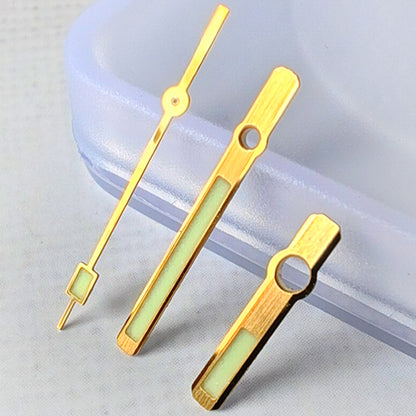 17mm golden trim watch hands with C3 green lume for SKX007, SPR777 NH35 NH36.
