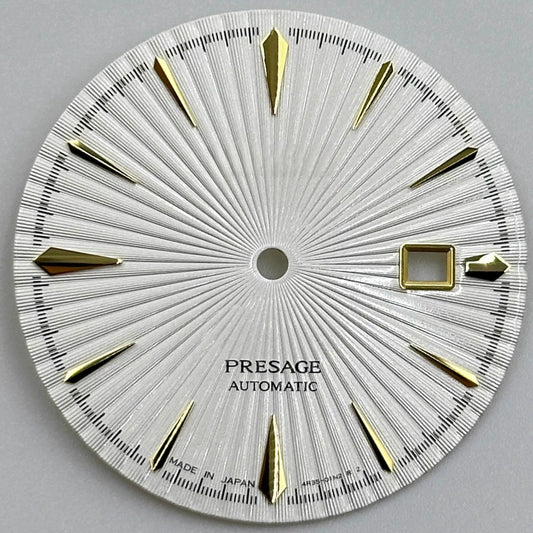 Golden 35mm Nail-style watch dial with white cocktail design, no lume, for NH35 movement.