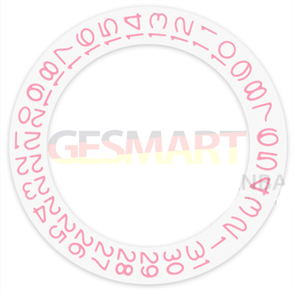 Pink character date wheel for NH35 NH36 watch movement, precise time adjustment accessory on white background.